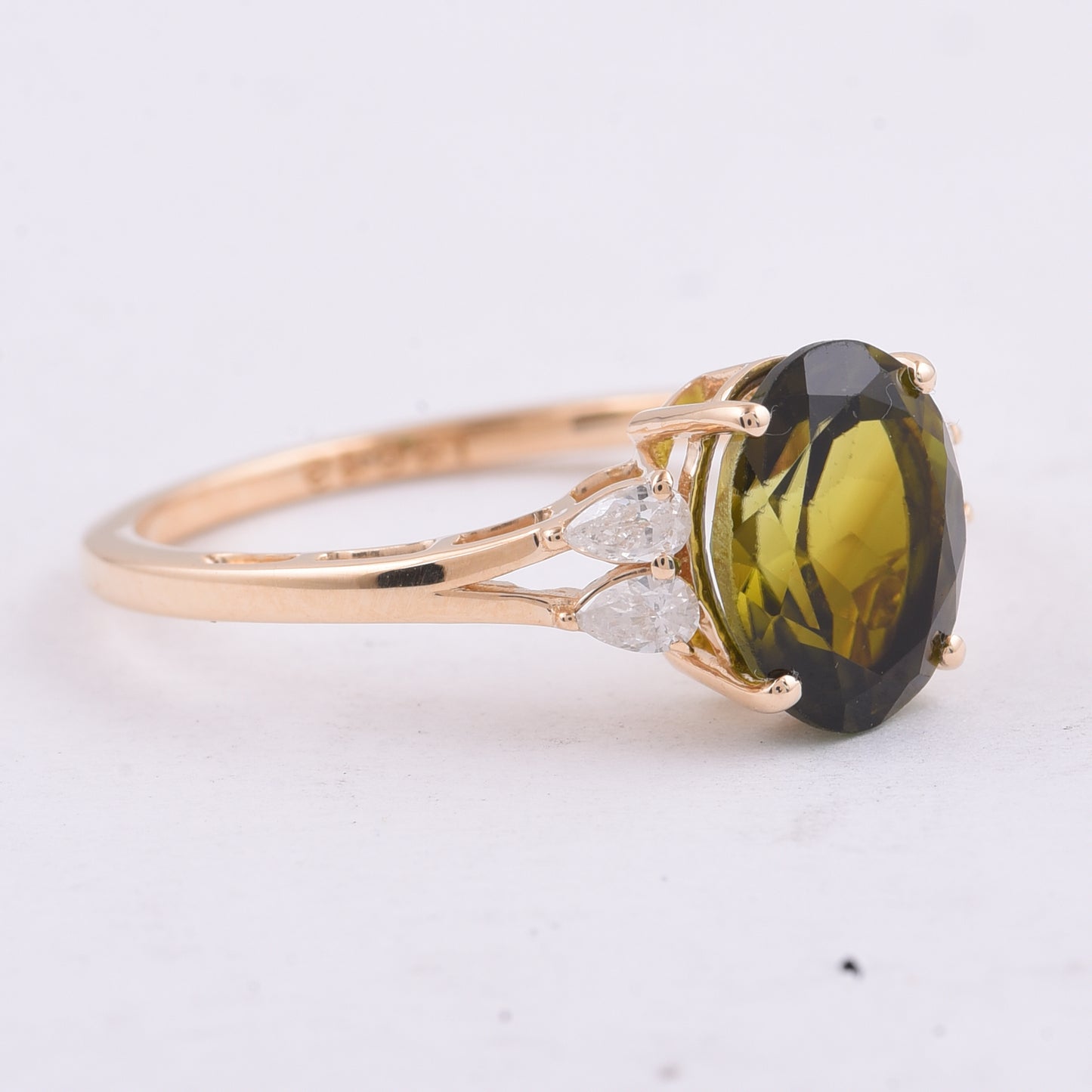 2.08 Ct Oval Natural Green Tourmaline 14K Gold Ring