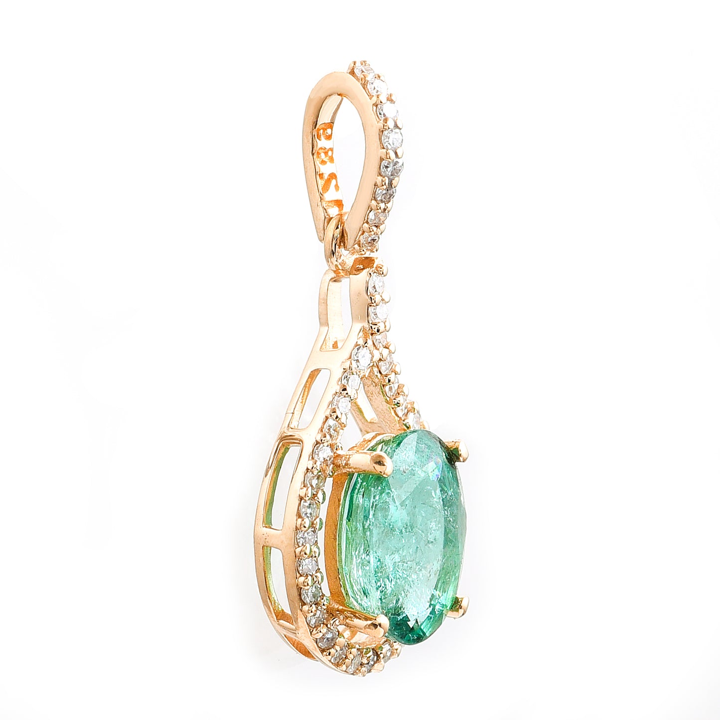 1.32 Ct Oval Mixed Cut Natural Emerald 14K Gold Pendant