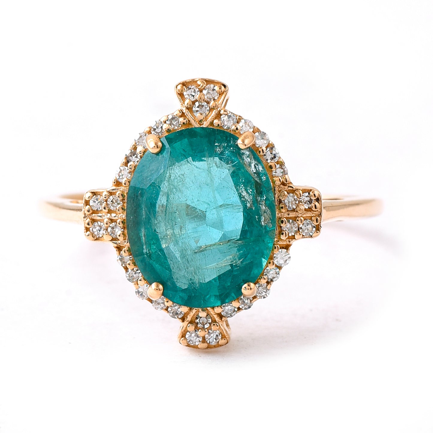 2.47 Ct Oval Mixed Cut Natural Emerald 14K Gold Ring