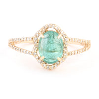 1.75 Ct Oval Cabochon Natural Beryl Emerald 14K Gold Ring