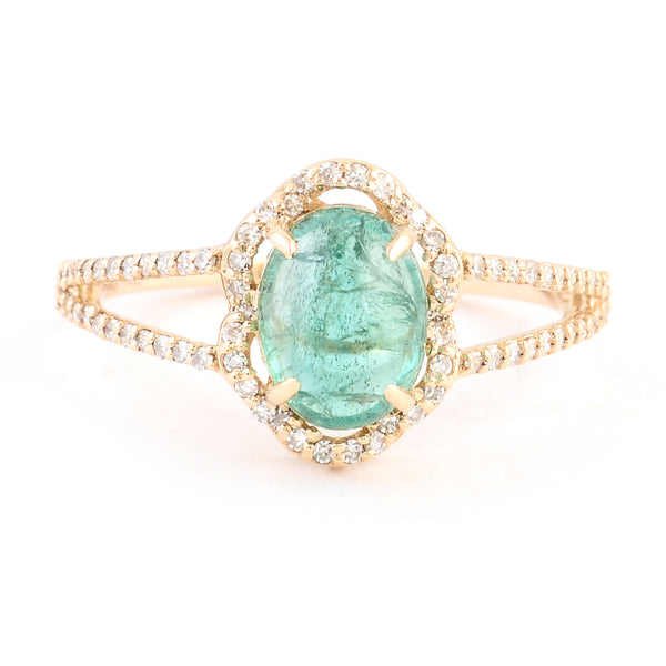 1.75 Ct Oval Cabochon Natural Beryl Emerald 14K Gold Ring