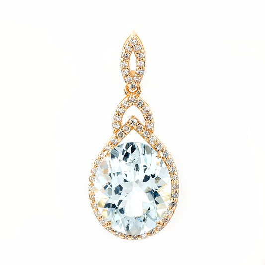 3.01 Ct Oval Mixed Cut Natural Aquamarine 14K Gold Pendant