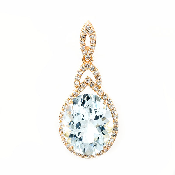3.01 Ct Oval Mixed Cut Natural Aquamarine 14K Gold Pendant