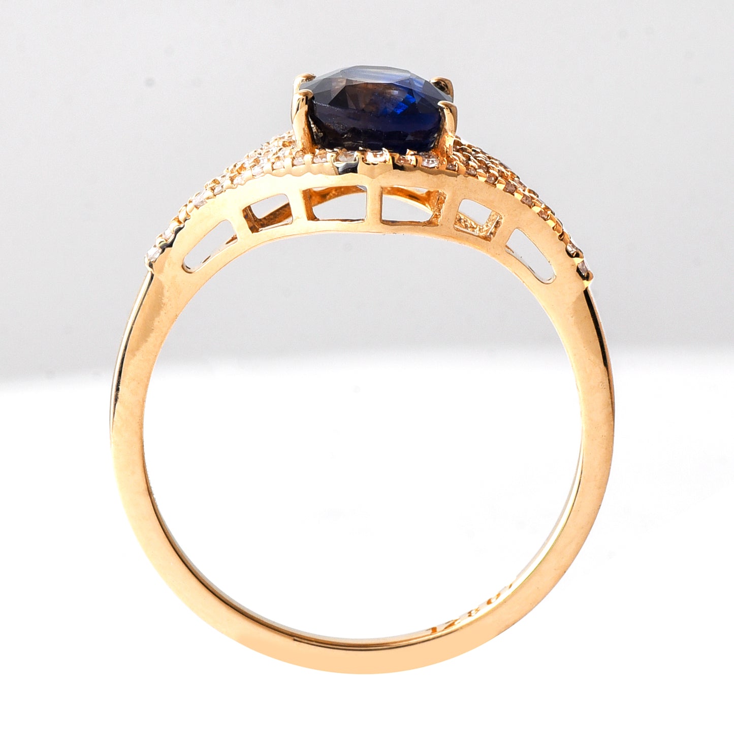 2.15 Ct Oval Mixed Cut Natural Sapphire 14K Gold Ring