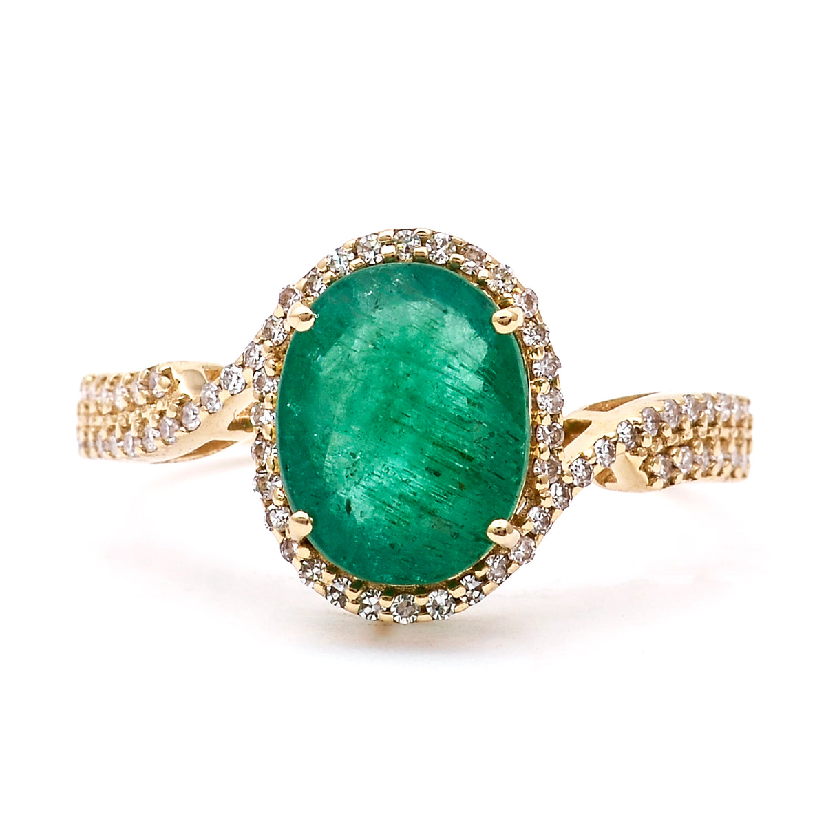 2.35 Ct Oval Natural Emerald 14K Gold Ring