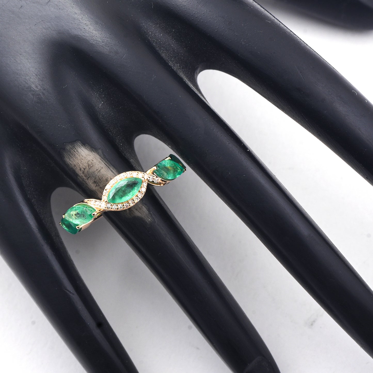 1.81 Ct Marquise Mixed Cut Natural Emerald 14K Gold Ring
