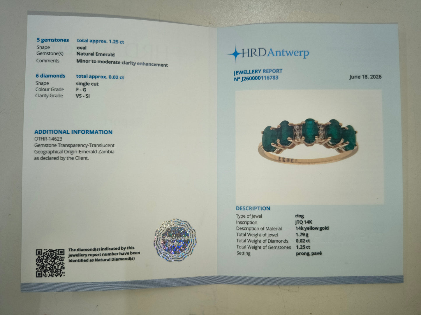 1.27 Ct Oval Natural Emerald 14K Gold Ring