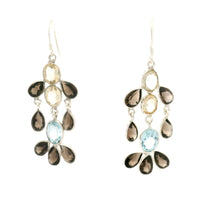 18.68 Ct Blue Topaz, Citrine 925 Sterling Silver Earrings