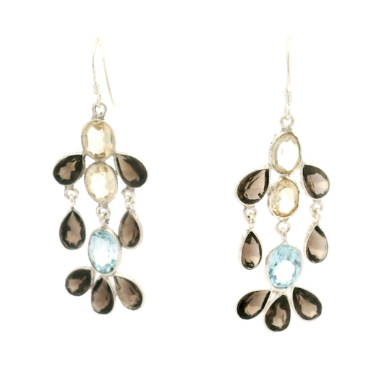18.68 Ct Blue Topaz, Citrine 925 Sterling Silver Earrings