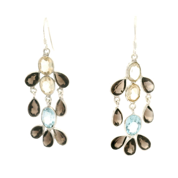 18.68 Ct Blue Topaz, Citrine 925 Sterling Silver Earrings