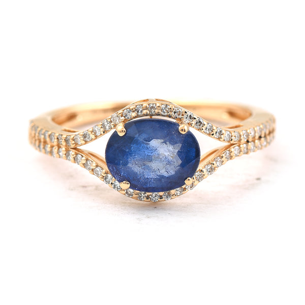 1.98 Ct Oval Mixed Cut Natural Sapphire 14K Gold Ring