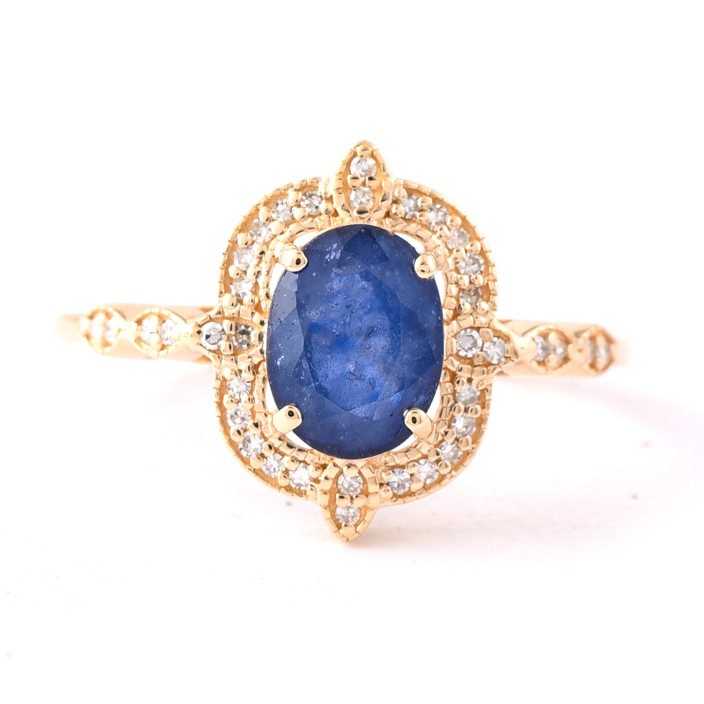 1.77 Ct Oval Mixed Cut Natural Sapphire 14K Gold Ring