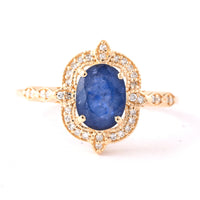 1.77 Ct Oval Mixed Cut Natural Sapphire 14K Gold Ring