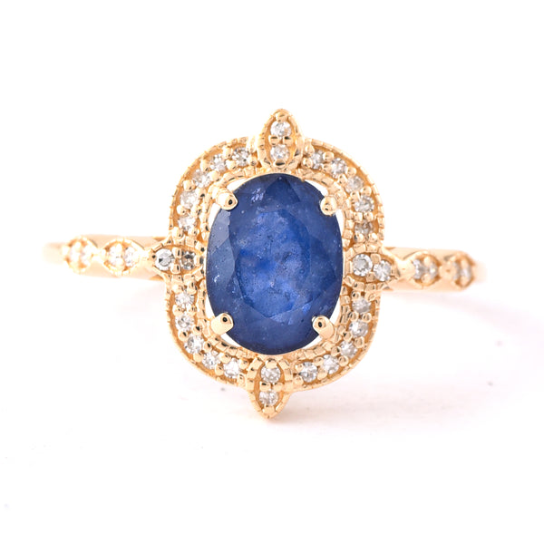 1.77 Ct Oval Mixed Cut Natural Sapphire 14K Gold Ring