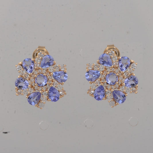 2.96 Ct Round Tanzanite 14K Gold Earrings