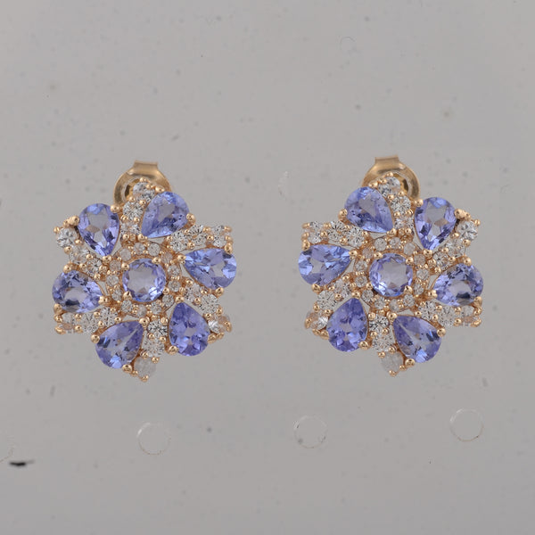 2.96 Ct Round Tanzanite 14K Gold Earrings