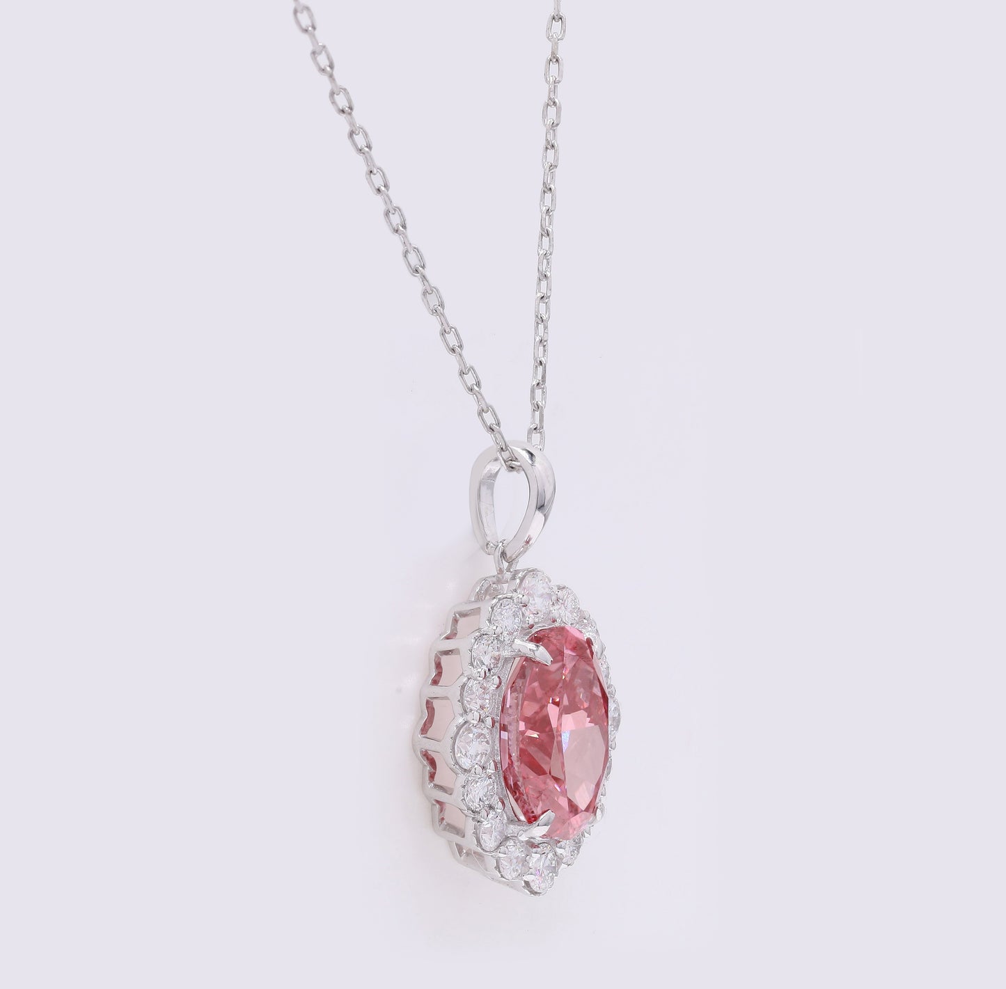 3.66 Carats Fancy Vivid Pink Lab Grown Diamond 14K Gold Pendant