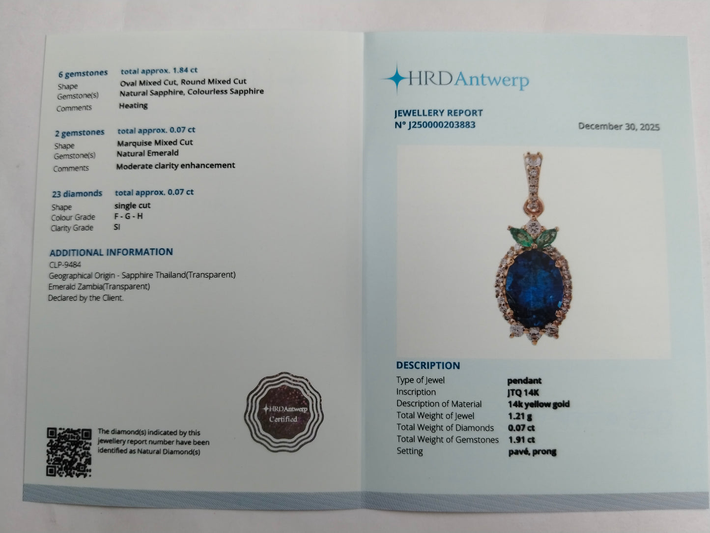 1.98 Ct Oval Mixed Cut Natural Sapphire 14K Gold Pendant