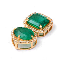 2.52 Ct Oval Mixed Cut, Octagon Step Cut Natural Emerald 14K Gold Pendant