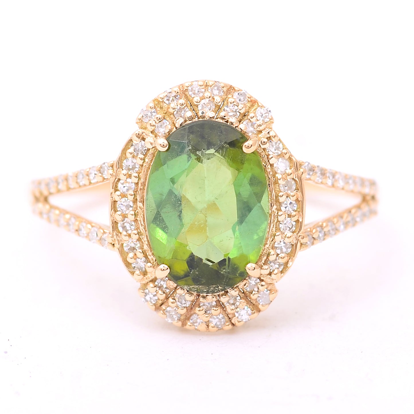 1.72 Ct Oval Mixed Cut Natural Tourmaline 14K Gold Ring