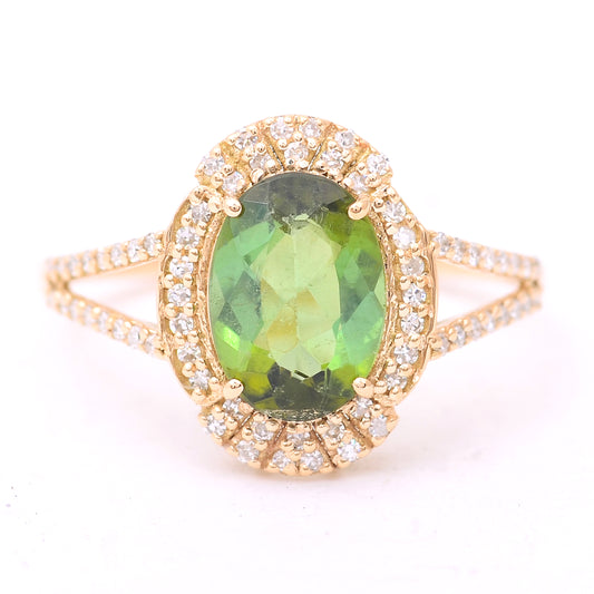 1.72 Ct Oval Mixed Cut Natural Tourmaline 14K Gold Ring