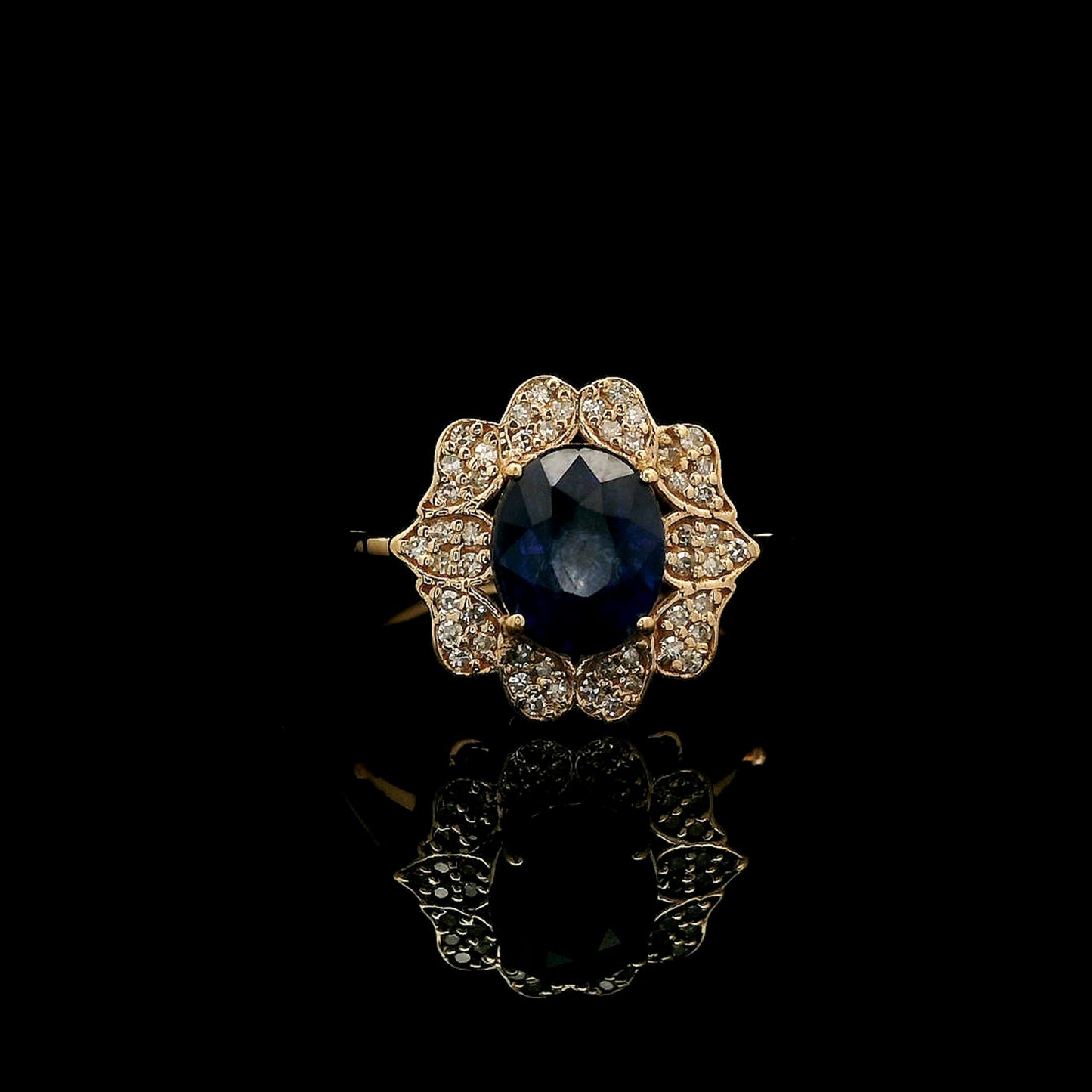 2.35 Ct Oval Mixed Cut Natural Sapphire 14K Gold Ring