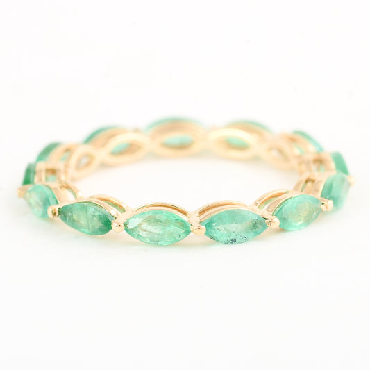 1.54 Ct Marquise Mixed Cut Natural Beryl Emerald 14K Gold Ring