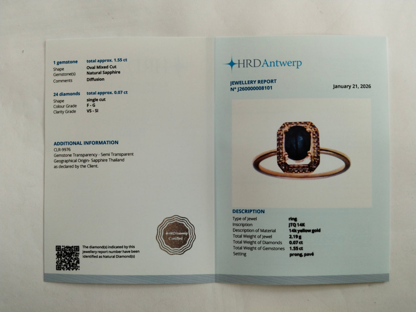 1.62 Ct Oval Mixed Cut Natural Sapphire 14K Gold Ring