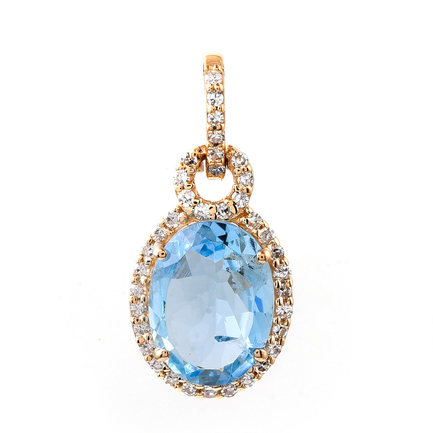 1.26 Ct Oval Mixed Cut Natural Aquamarine 14K Gold Pendant