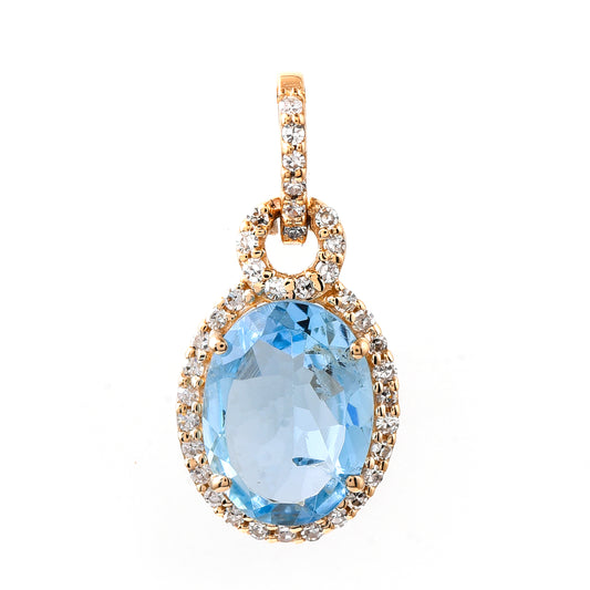 1.26 Ct Oval Mixed Cut Natural Aquamarine 14K Gold Pendant