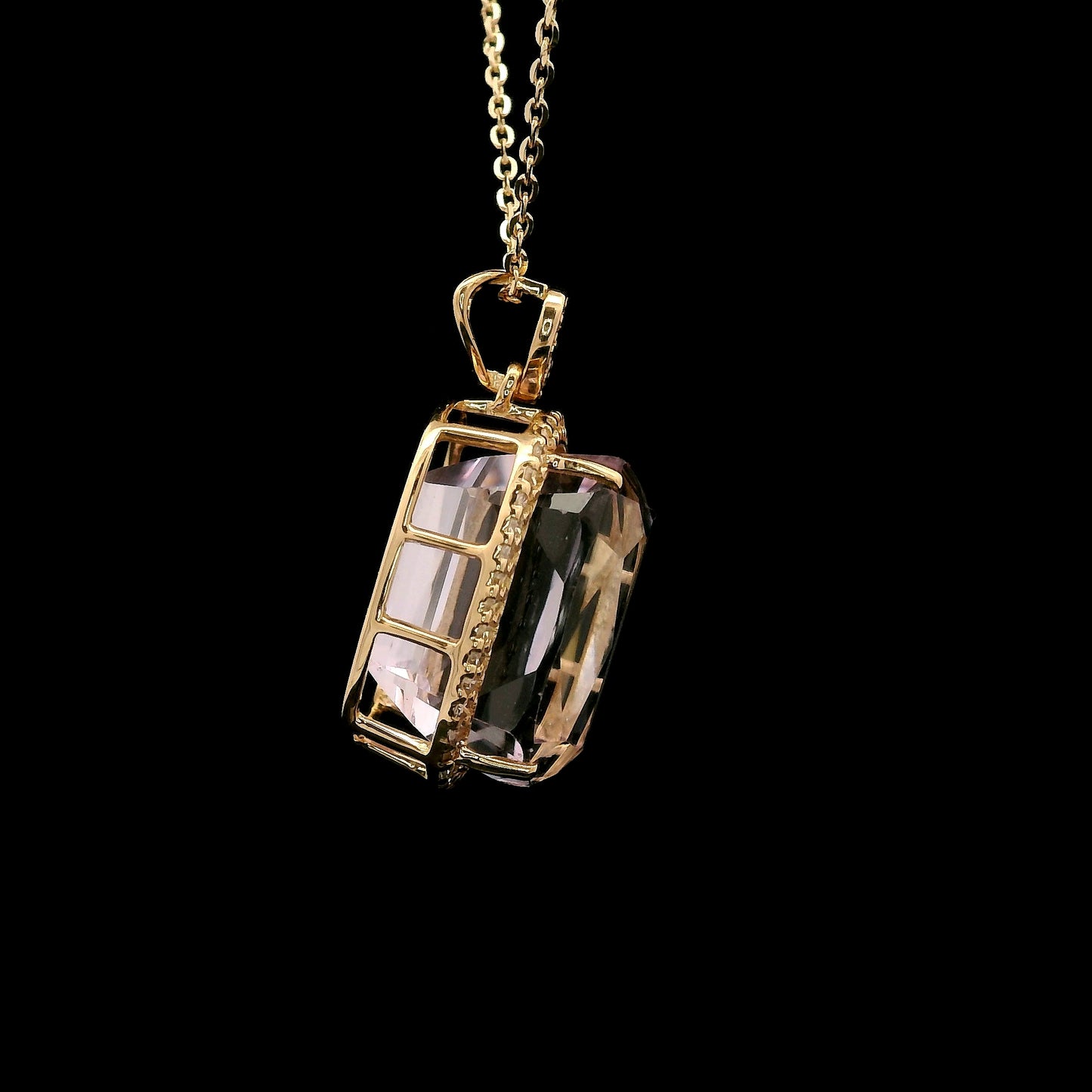 10.90 Ct Cushion Kunzite 14K Gold Pendant