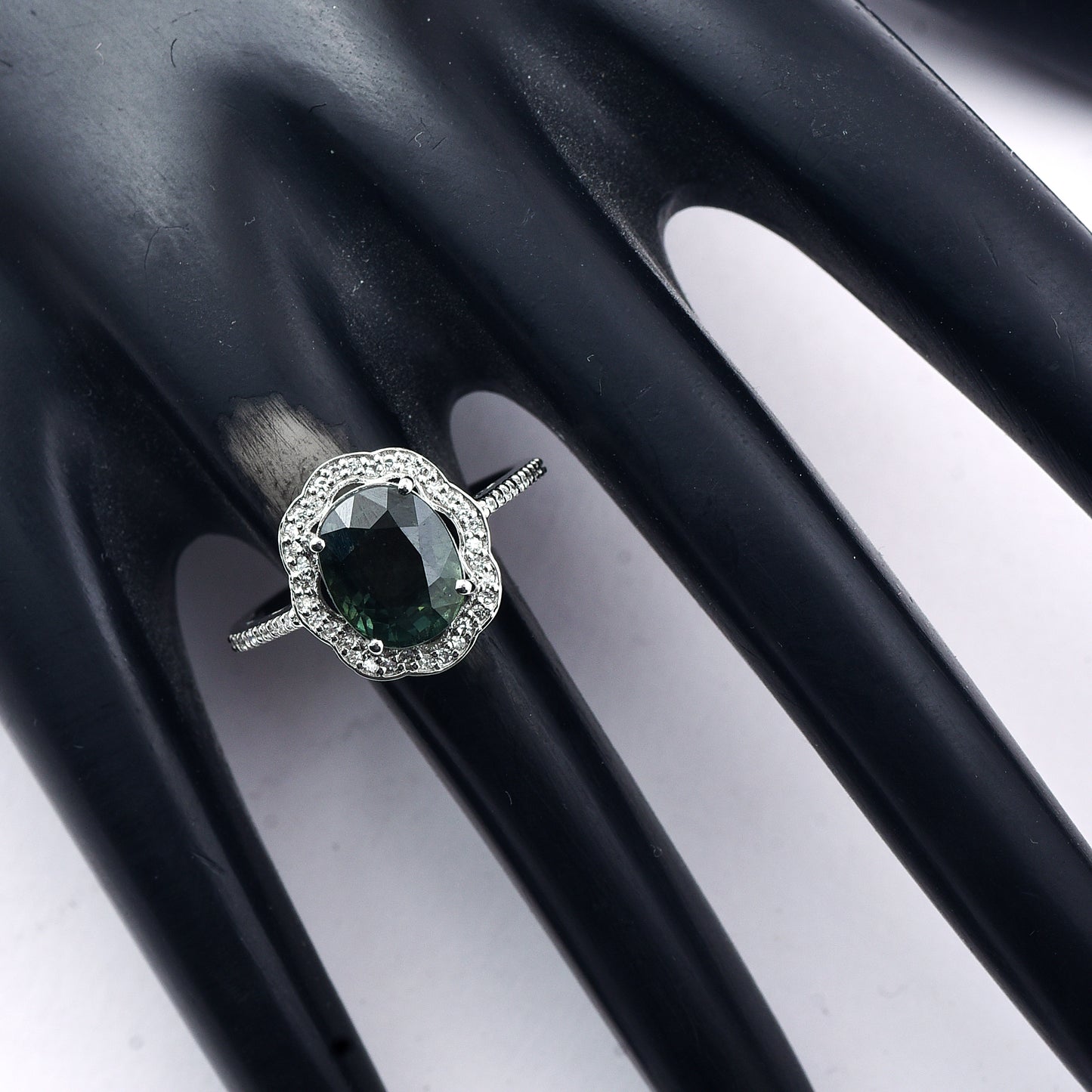 3.48 Ct Oval Mixed Cut Natural Green Sapphire 950 Platinum Ring