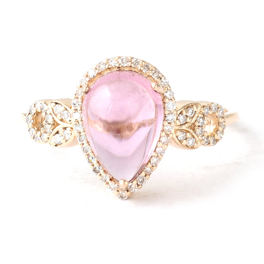 2.51 Ct Pear Cabochon Natural Tourmaline 14K Gold Ring