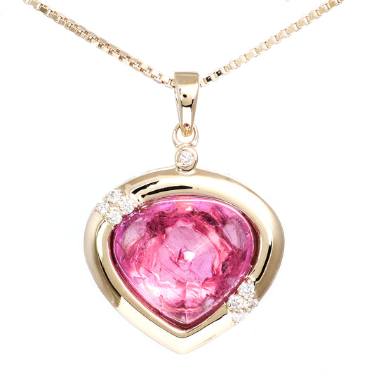 6.26 Ct Pear Cabochon Natural Tourmalines 14K Gold Pendant