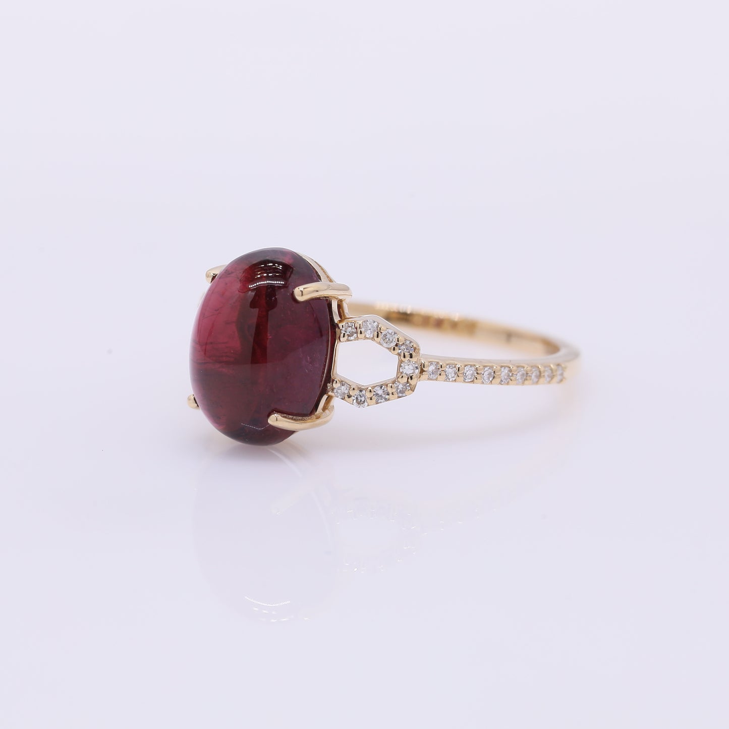 3.70 Ct Oval Cabochon Cut Natural Rubellite 14K Gold Ring