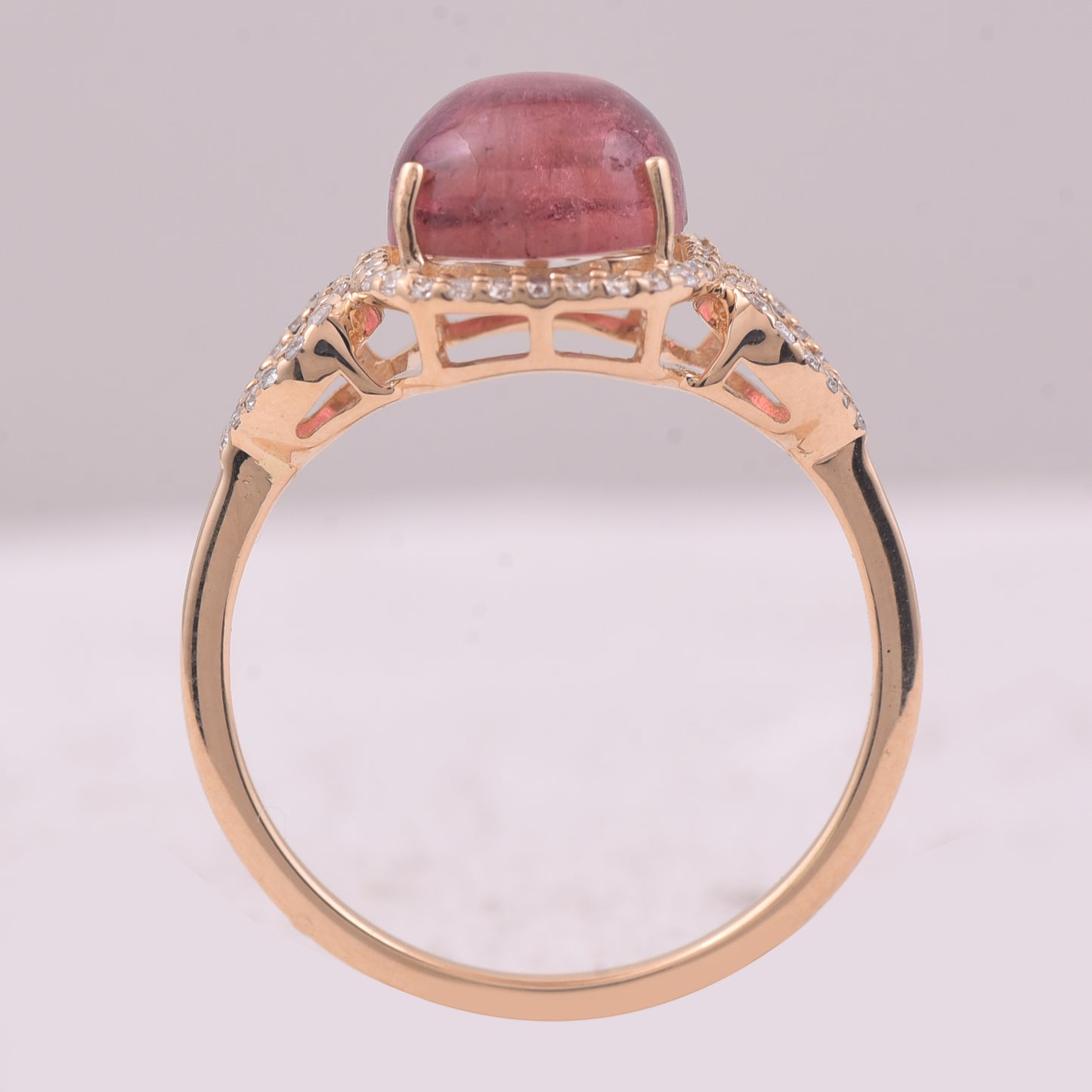3.18 Ct Oval Cabochon Cut Natural Tourmaline 14K Gold Ring