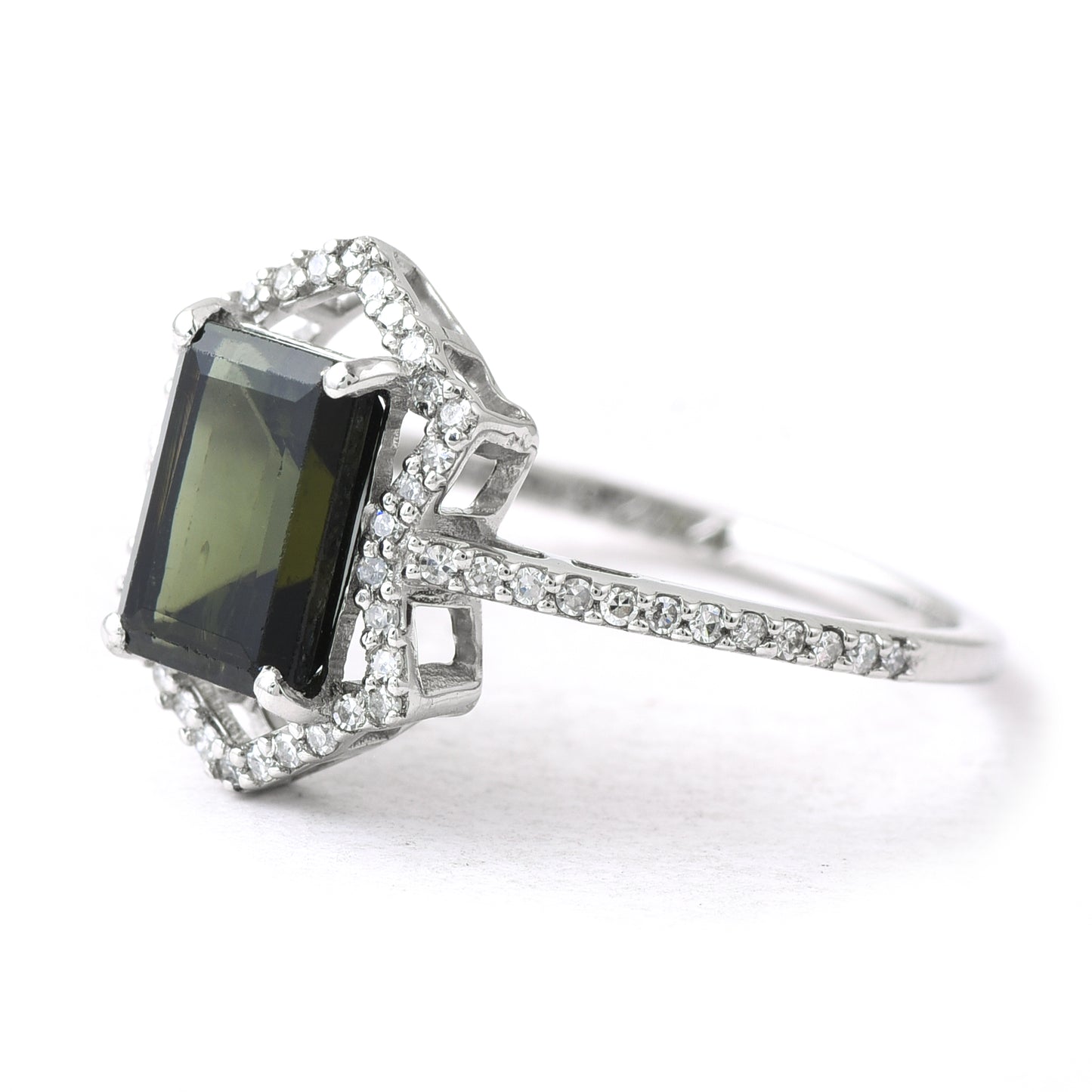 2.87 Ct Rectangle Step Cut Natural Green Tourmaline 950 Platinum Ring