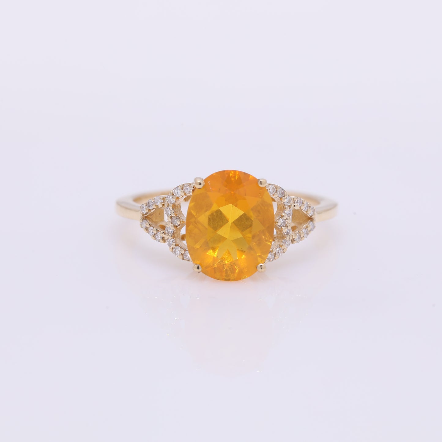 1.77 Ct Oval Mixed Cut Natural Fire Opal 14K Gold Ring