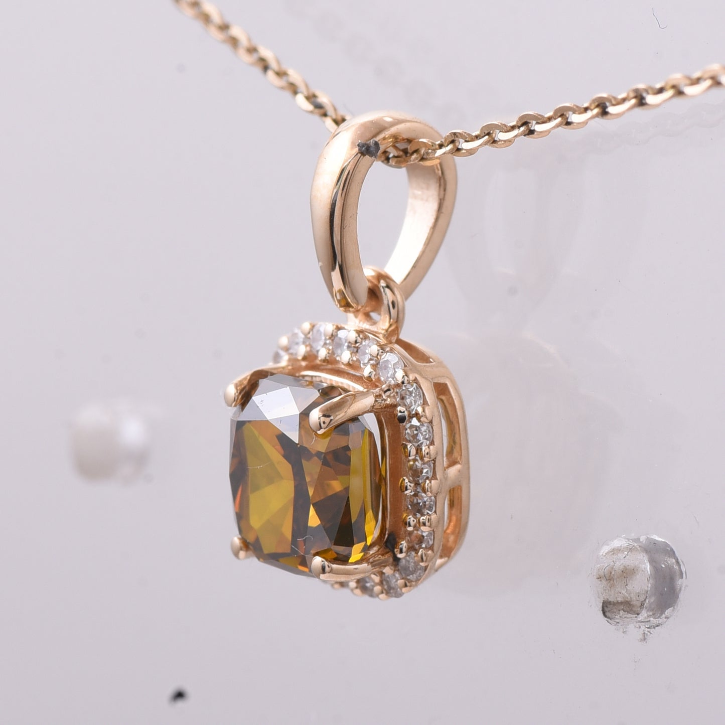 1.08 Ct Cushion Red Diamond 14K Gold Pendant