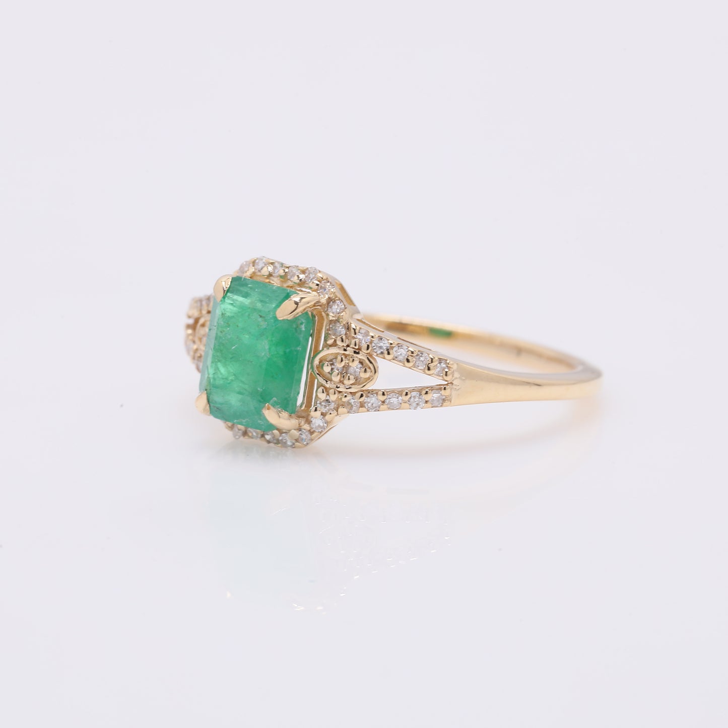 1.37 Ct Octagon Step Cut Natural Emerald 14K Gold Ring