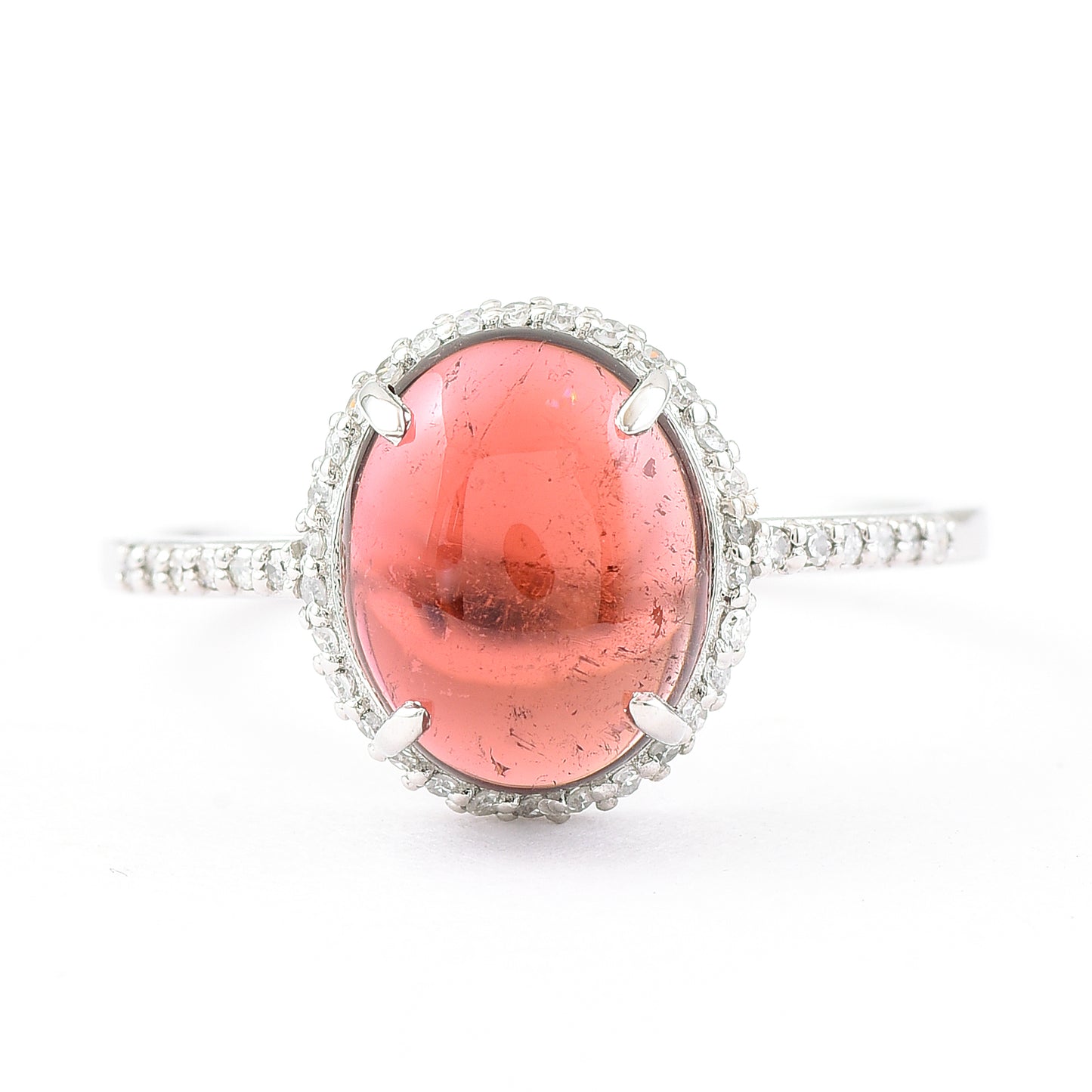 2.58 Ct Oval Cabochon Cut Natural Rubellite 950 Platinum Ring