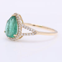 1.48 Ct Pear Mixed Cut Natural Emerald 14K Gold Ring