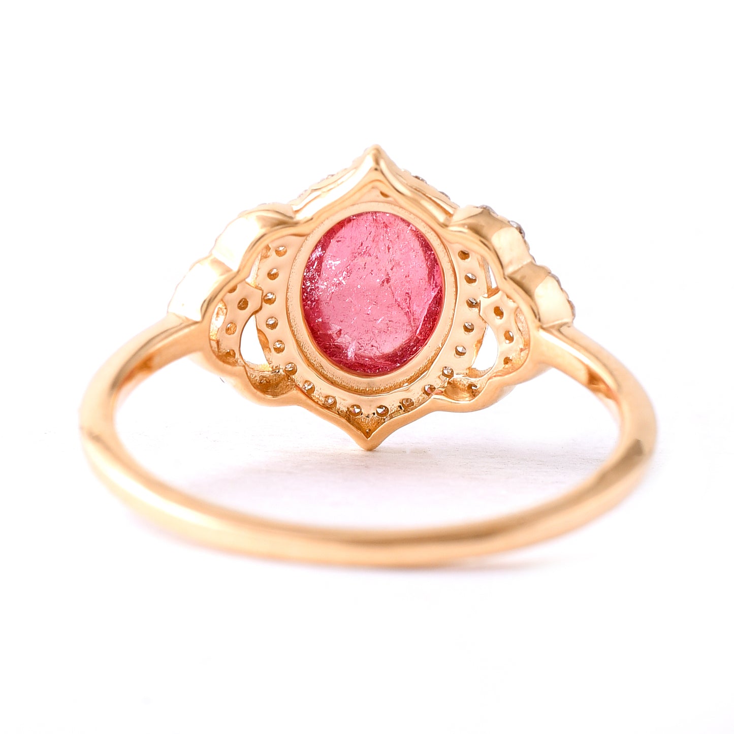1.73 Ct Oval Cabochon Cut Natural Pink Tourmaline 14K Gold Ring