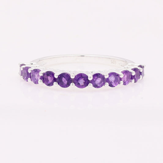1.33 Ct Round Amethyst 925 Silver Ring