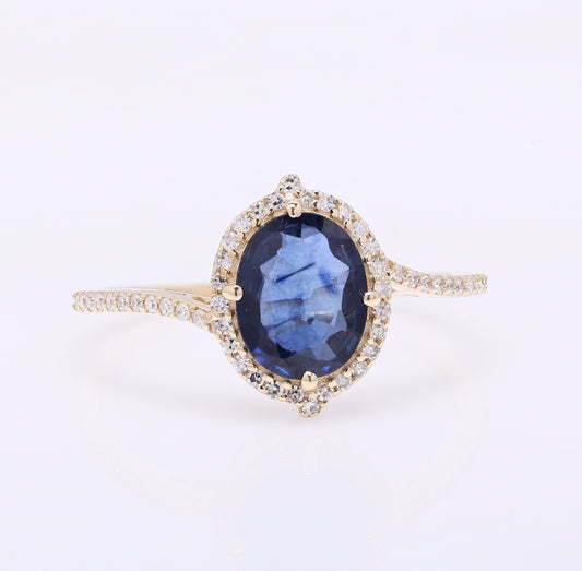 1.35 Ct Oval Mixed Cut Natural Sapphire 14K Gold Ring