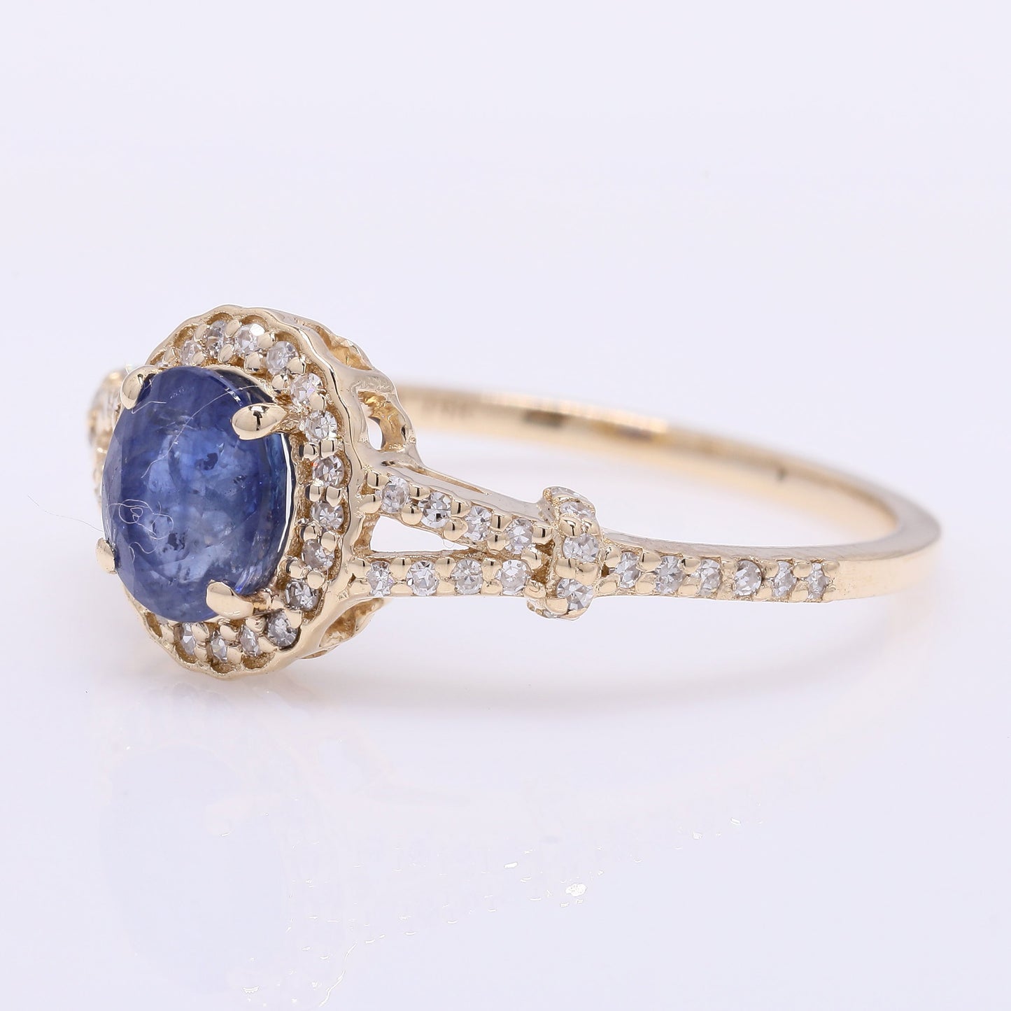 1.30 Ct Oval Mixed Cut Natural Sapphire 14K Gold Ring