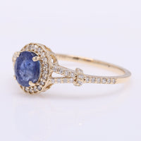 1.30 Ct Oval Mixed Cut Natural Sapphire 14K Gold Ring
