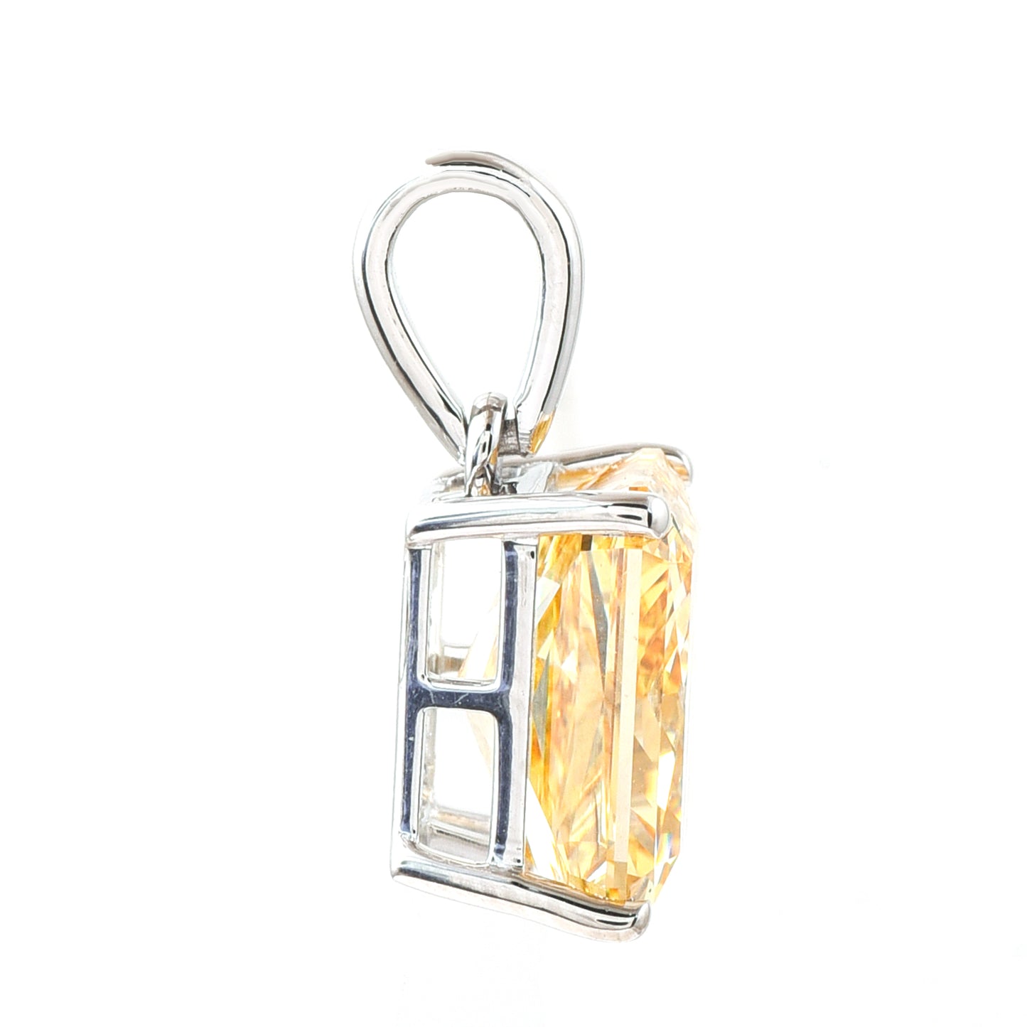 2.99 Ct Cut Cornered Rectangular Modified Brilliant Yellow Lab Grown Diamond 14K Gold Pendant