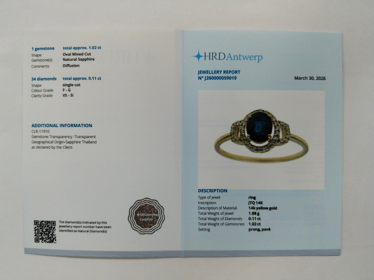 1.13 Ct Oval Mixed Cut Natural Sapphire 14K Gold Ring