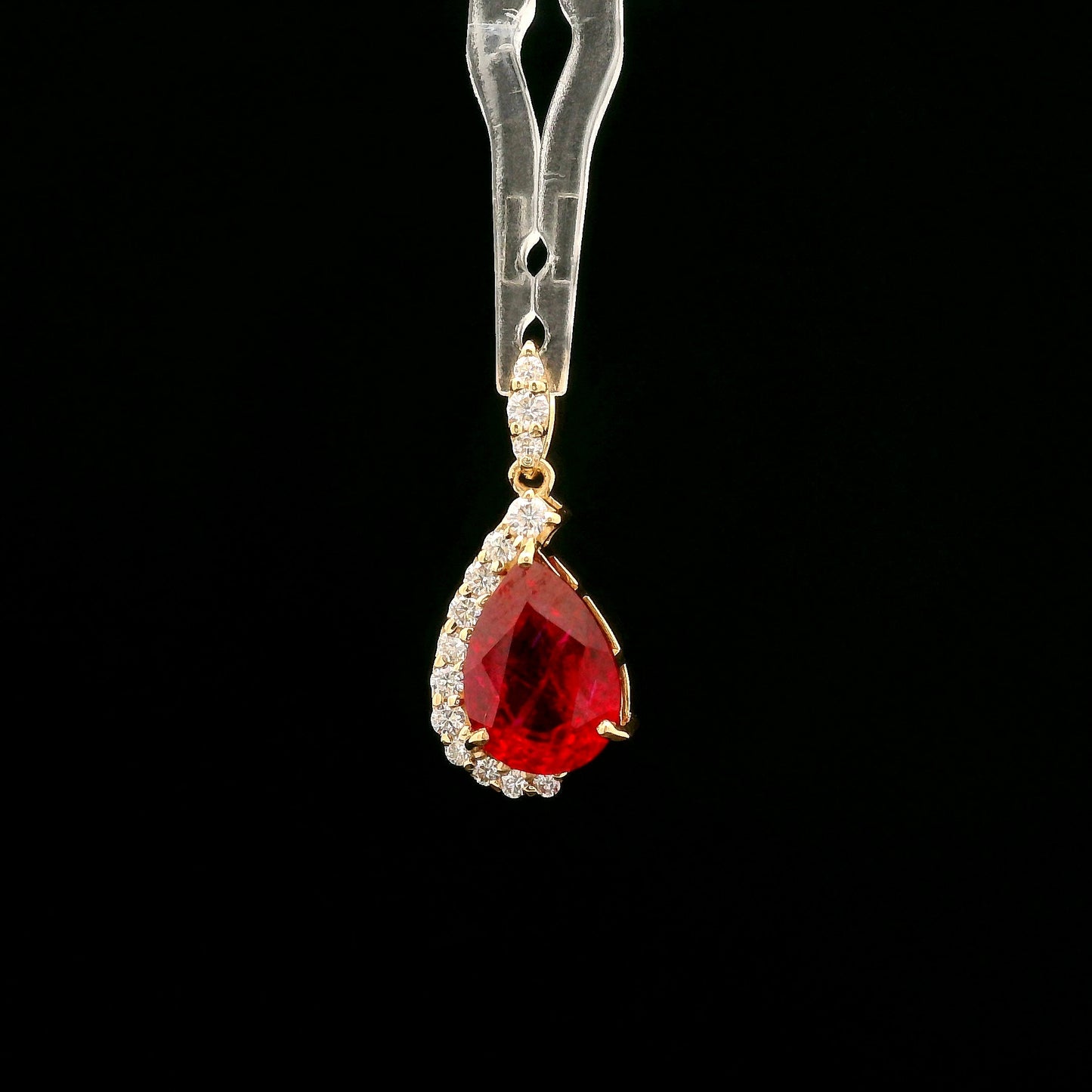 2.35 Ct Pear Lab Grown Ruby 14K Gold Pendant